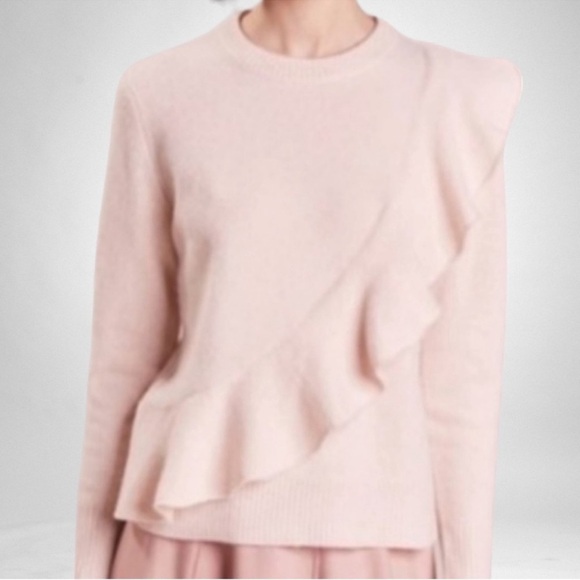 J Crew Harold Ruffle Sweater Boiled 100% Merino Wool Pale Pink SZ XXS - Picture 1 of 8